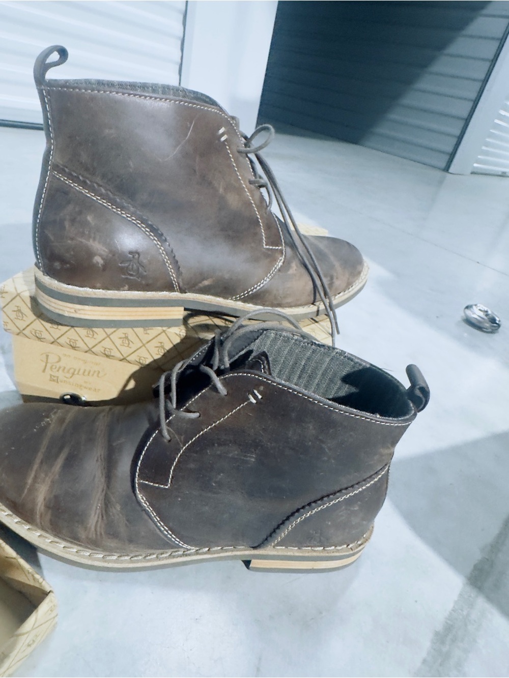 Original Penguin Men's Brown Leather Chukka Boots - Rustic Tan Sole